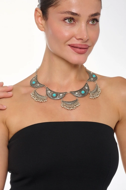 Kiraz Blue Stoned Silver Plated Necklace