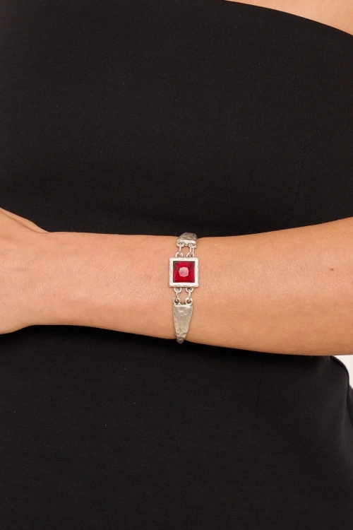 Kiraz Burgundy Crystal Stoned Silver Plated Bracelet