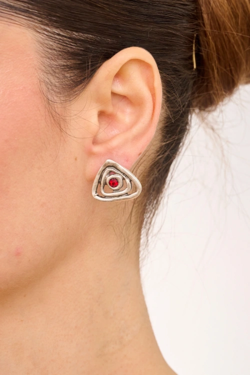 Kiraz Burgundy Crystal Stoned Silver Plated Earring