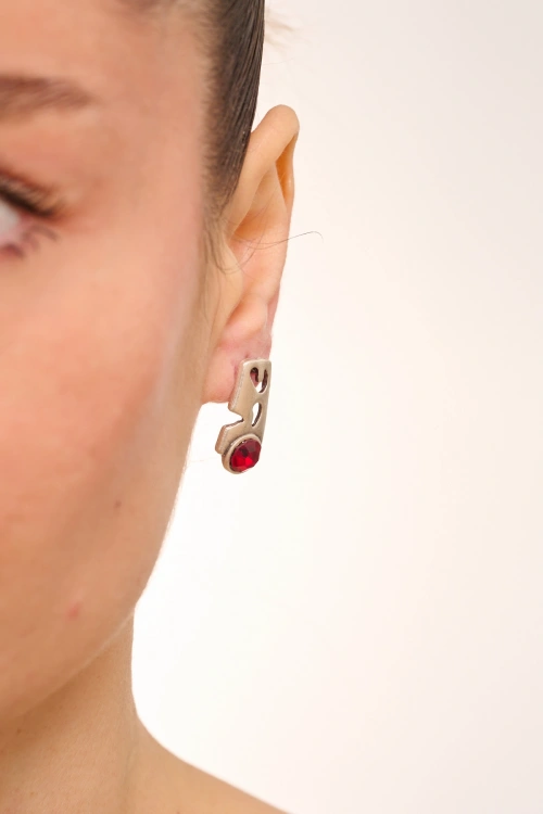 Kiraz Burgundy Crystal Stoned Silver Plated Earring