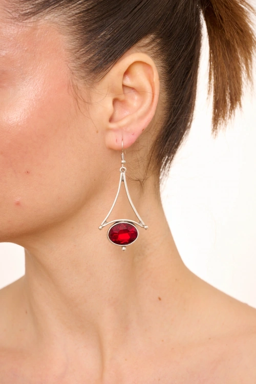 Kiraz Burgundy Crystal Stoned Silver Plated Earring
