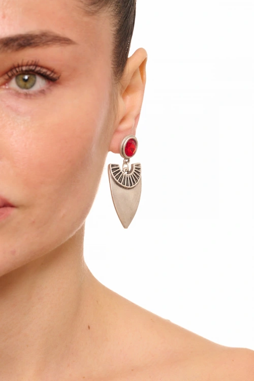 Kiraz Burgundy Crystal Stoned Silver Plated Earring