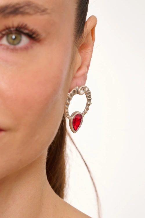 Kiraz Burgundy Crystal Stoned Silver Plated Earring