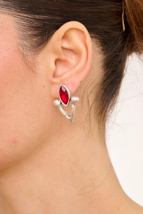 Kiraz Burgundy Crystal Stoned Silver Plated Earring