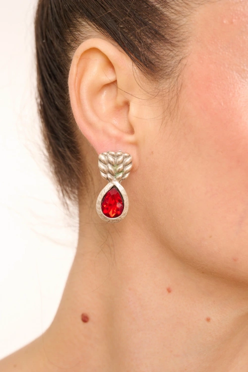 Kiraz Burgundy Crystal Stoned Silver Plated Earring