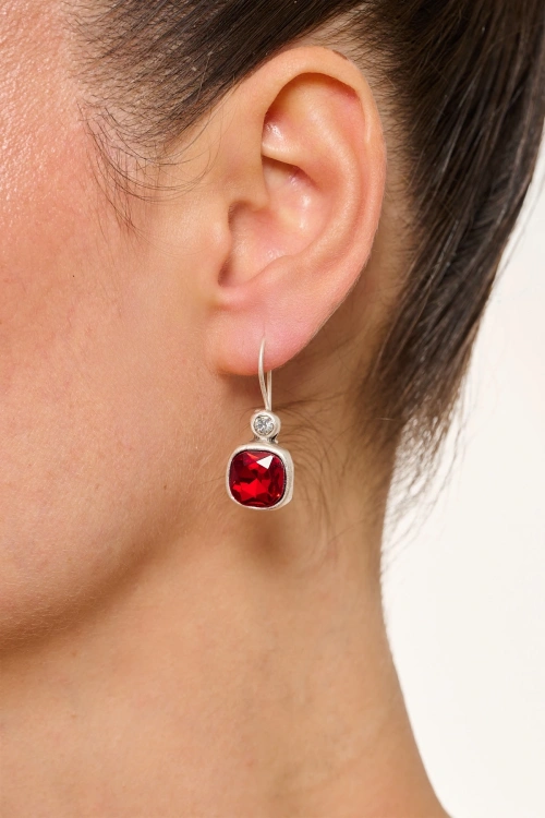 Kiraz Burgundy Crystal Stoned Silver Plated Earring