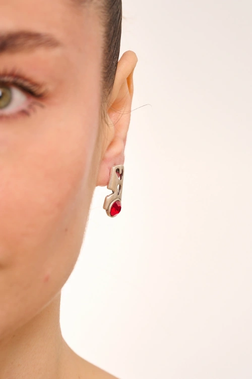 Kiraz Burgundy Crystal Stoned Silver Plated Earring