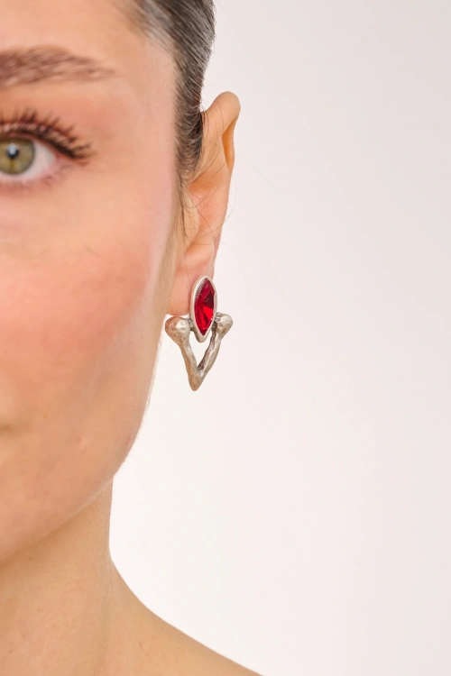 Kiraz Burgundy Crystal Stoned Silver Plated Earring