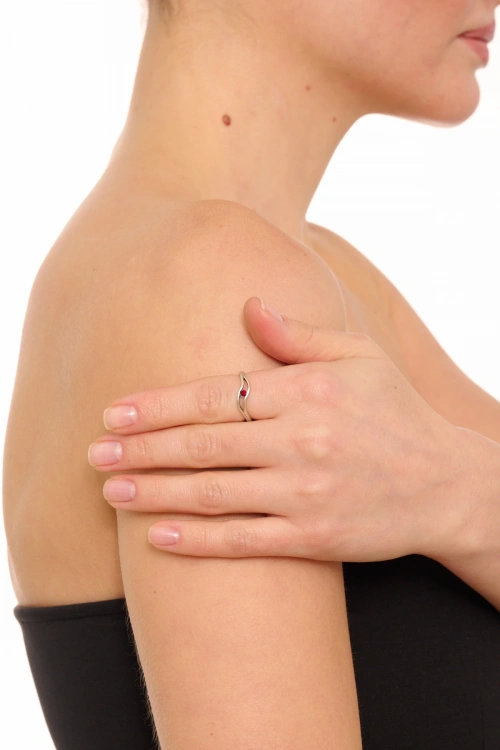 Kiraz Burgundy Crystal Stoned Silver Plated Ring