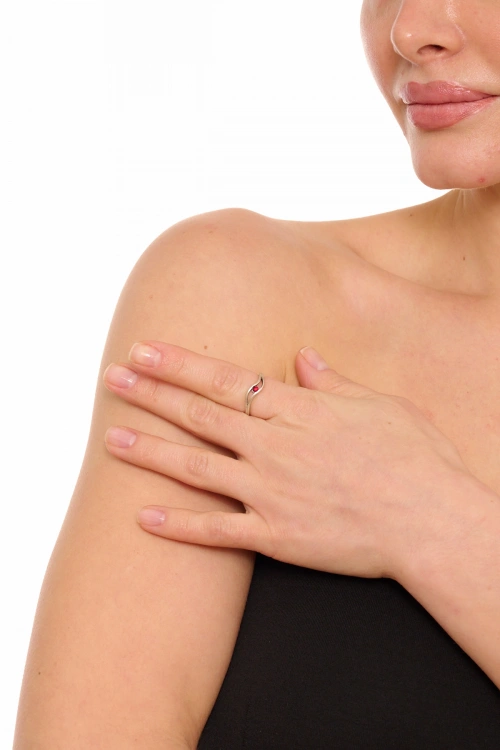 Kiraz Burgundy Crystal Stoned Silver Plated Ring