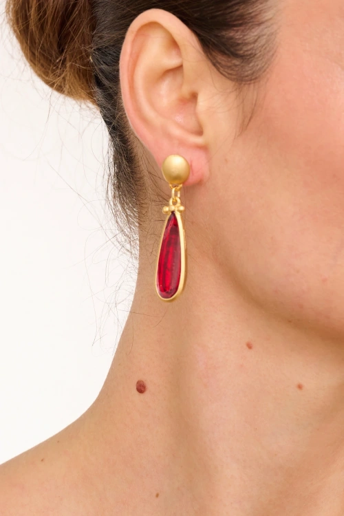 Kiraz Burgundy Enameled Gold Plated Earring
