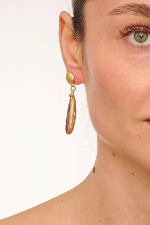 Kiraz Burgundy Enameled Gold Plated Earring