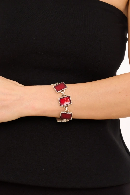 Kiraz Burgundy Enameled Silver Plated Bracelet