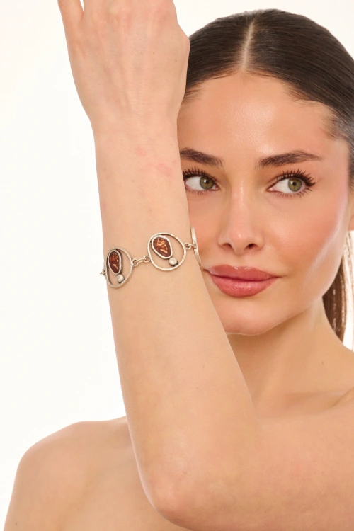 Kiraz Burgundy Enameled Silver Plated Bracelet