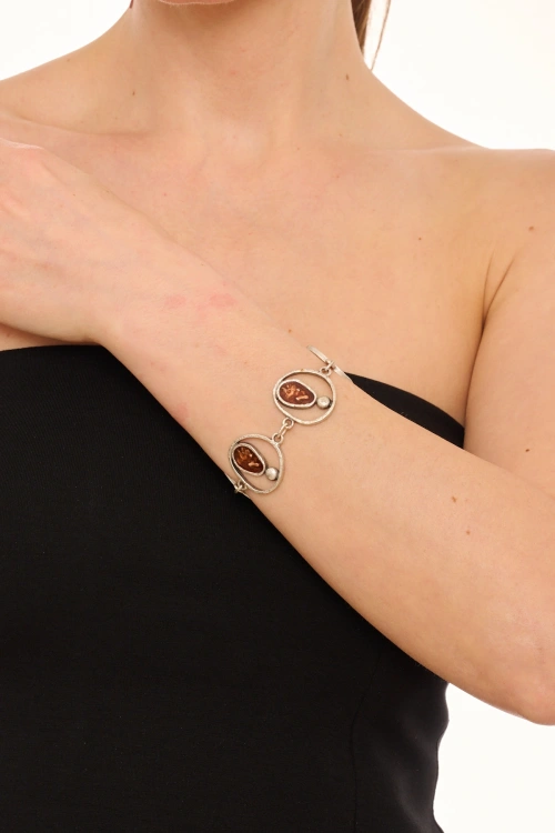 Kiraz Burgundy Enameled Silver Plated Bracelet