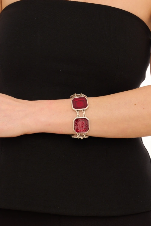 Kiraz Burgundy Enameled Silver Plated Bracelet