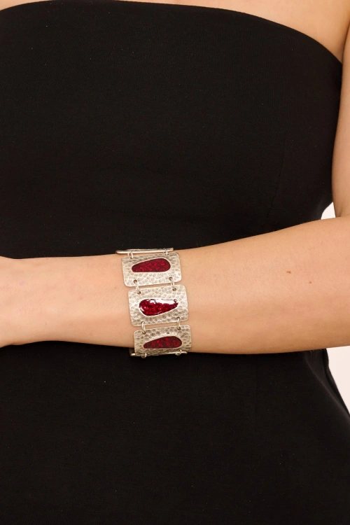 Kiraz Burgundy Enameled Silver Plated Bracelet