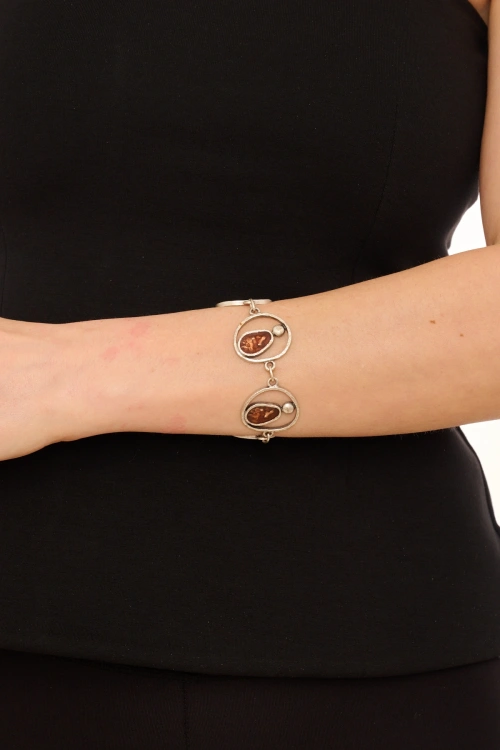 Kiraz Burgundy Enameled Silver Plated Bracelet