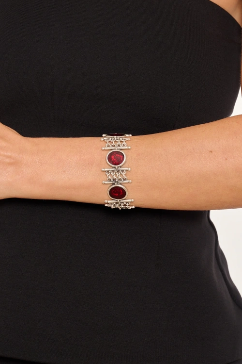 Kiraz Burgundy Enameled Silver Plated Bracelet