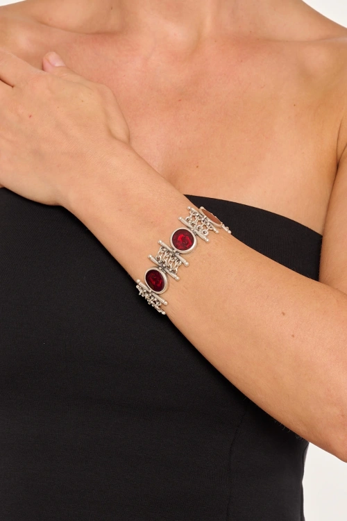 Kiraz Burgundy Enameled Silver Plated Bracelet