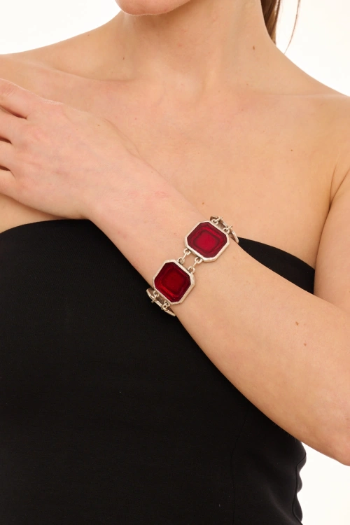 Kiraz Burgundy Enameled Silver Plated Bracelet