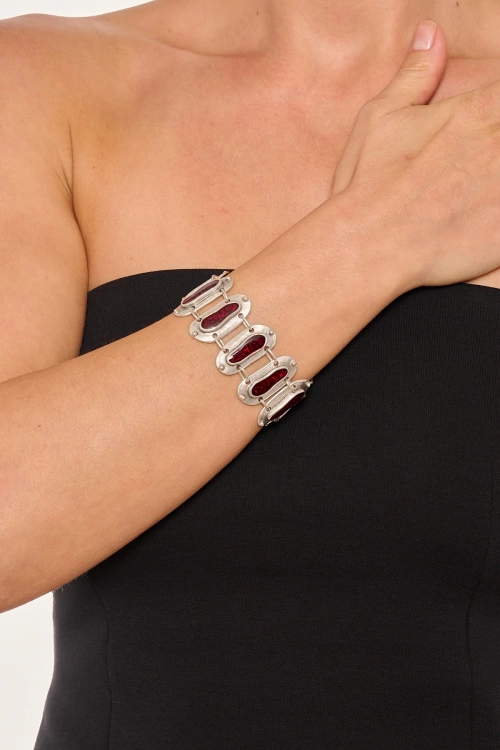 Kiraz Burgundy Enameled Silver Plated Bracelet