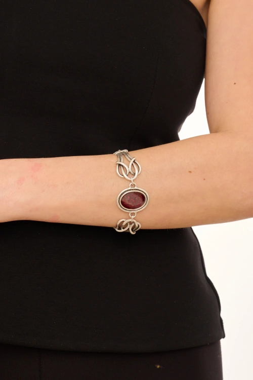 Kiraz Burgundy Enameled Silver Plated Bracelet