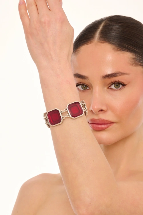 Kiraz Burgundy Enameled Silver Plated Bracelet