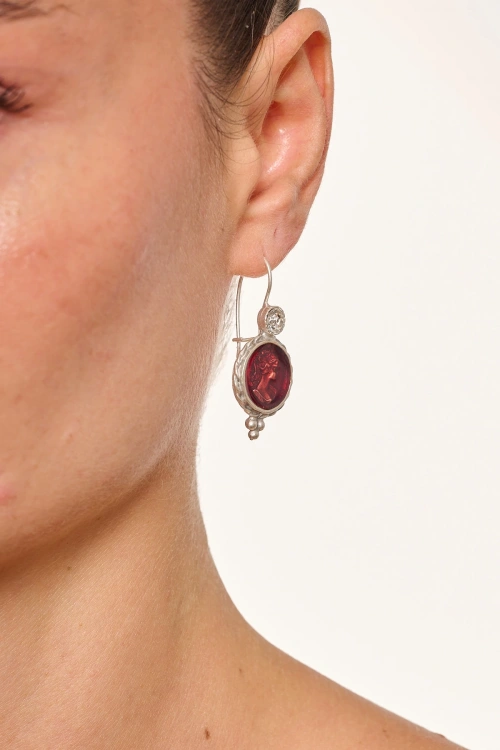 Kiraz Burgundy Enameled Silver Plated Earring