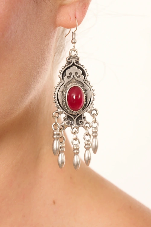Kiraz Burgundy Enameled Silver Plated Earring