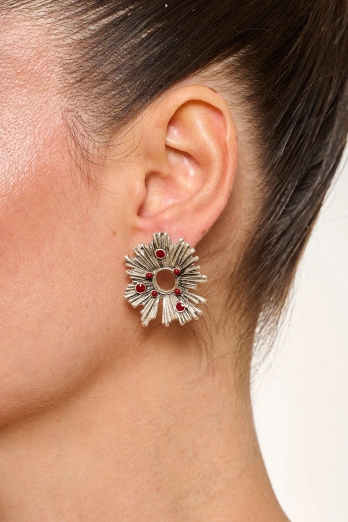 Kiraz Burgundy Enameled Silver Plated Earring
