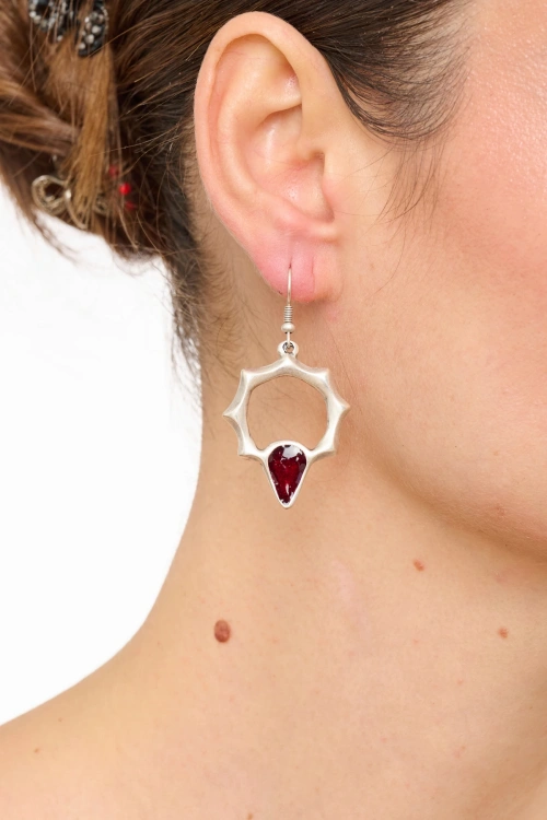 Kiraz Burgundy Enameled Silver Plated Earring