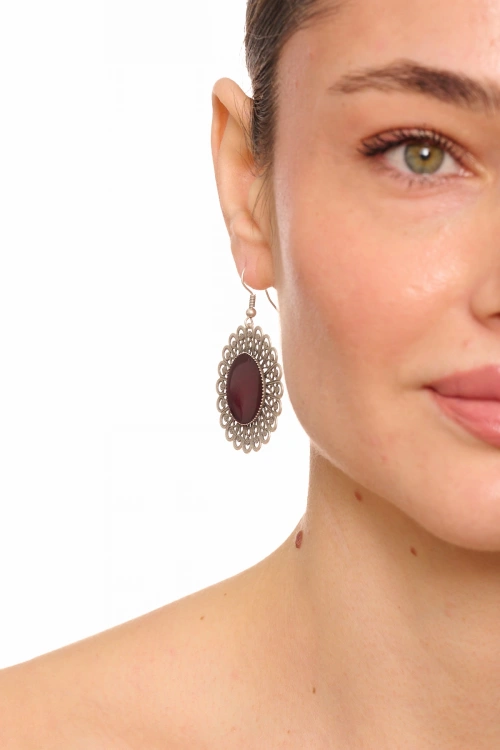 Kiraz Burgundy Enameled Silver Plated Earring