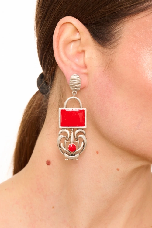 Kiraz Burgundy Enameled Silver Plated Earring