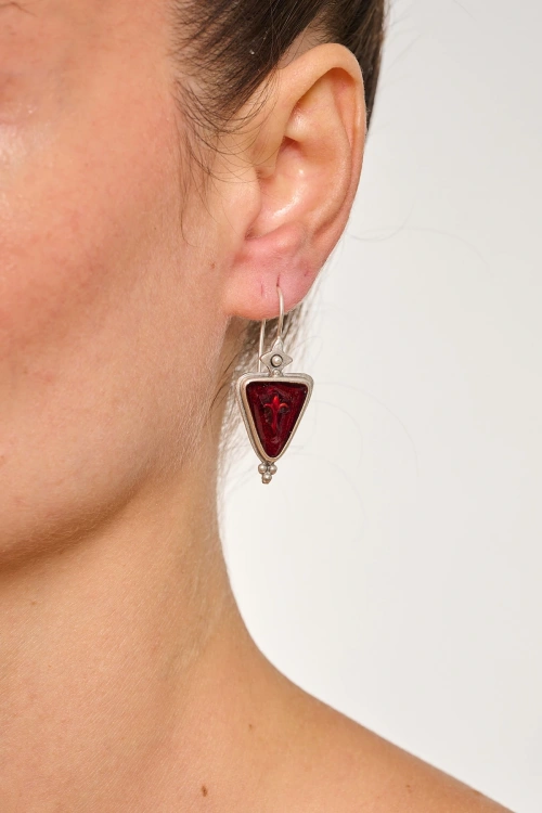 Kiraz Burgundy Enameled Silver Plated Earring