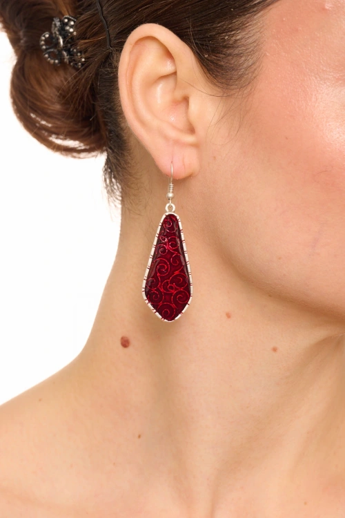 Kiraz Burgundy Enameled Silver Plated Earring