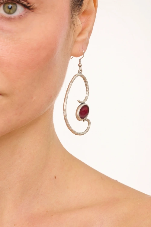 Kiraz Burgundy Enameled Silver Plated Earring