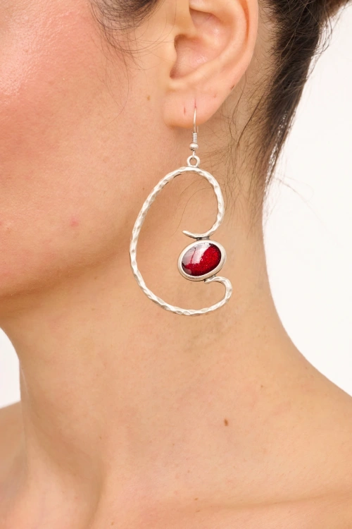 Kiraz Burgundy Enameled Silver Plated Earring