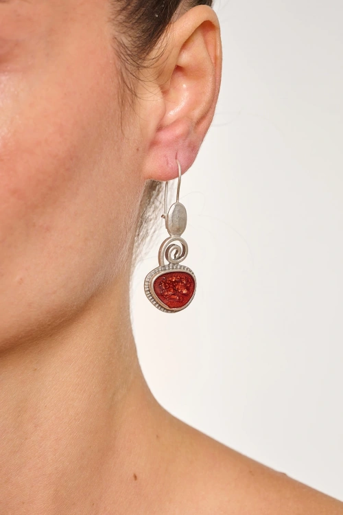 Kiraz Burgundy Enameled Silver Plated Earring