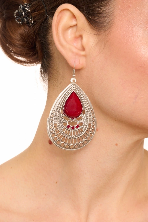 Kiraz Burgundy Enameled Silver Plated Earring