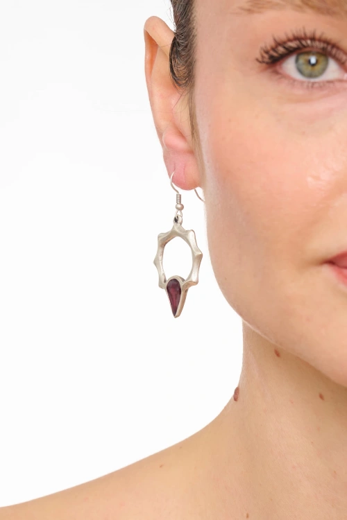 Kiraz Burgundy Enameled Silver Plated Earring
