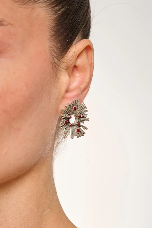Kiraz Burgundy Enameled Silver Plated Earring
