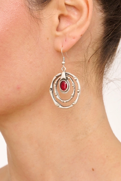 Kiraz Burgundy Enameled Silver Plated Earring