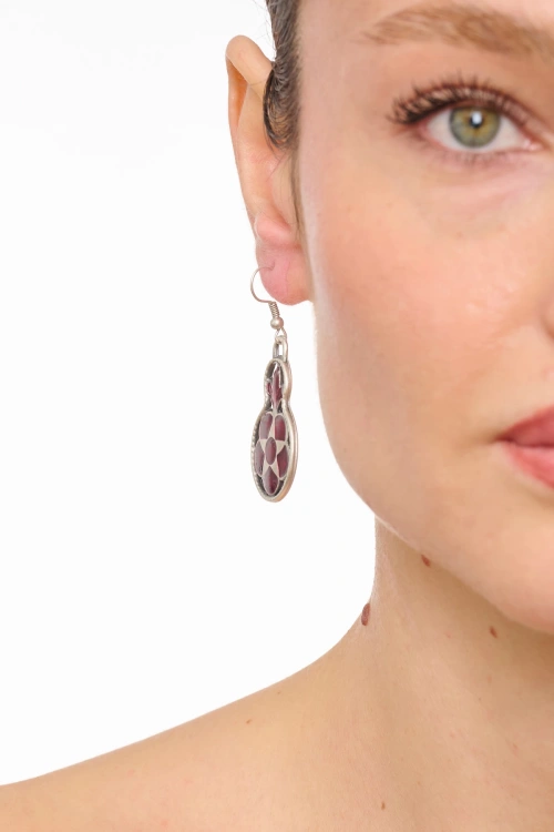 Kiraz Burgundy Enameled Silver Plated Earring