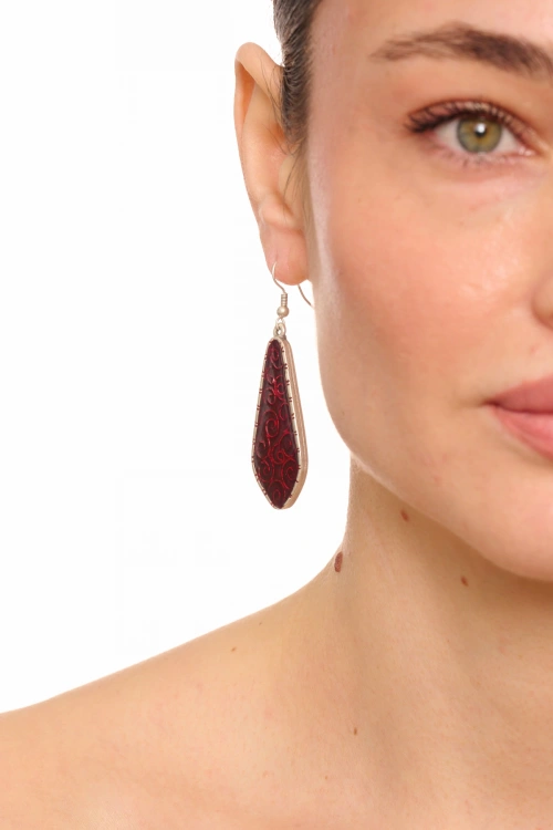 Kiraz Burgundy Enameled Silver Plated Earring