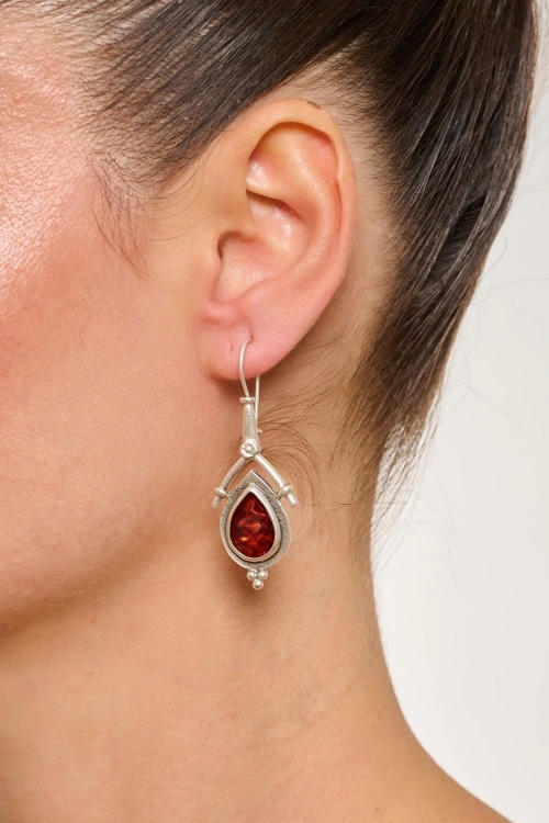 Kiraz Burgundy Enameled Silver Plated Earring