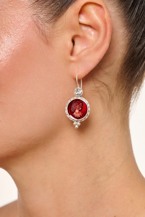 Kiraz Burgundy Enameled Silver Plated Earring