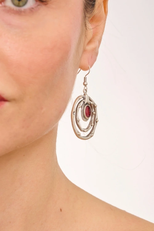 Kiraz Burgundy Enameled Silver Plated Earring