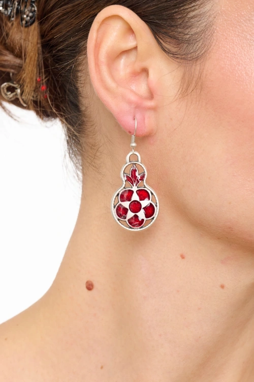 Kiraz Burgundy Enameled Silver Plated Earring