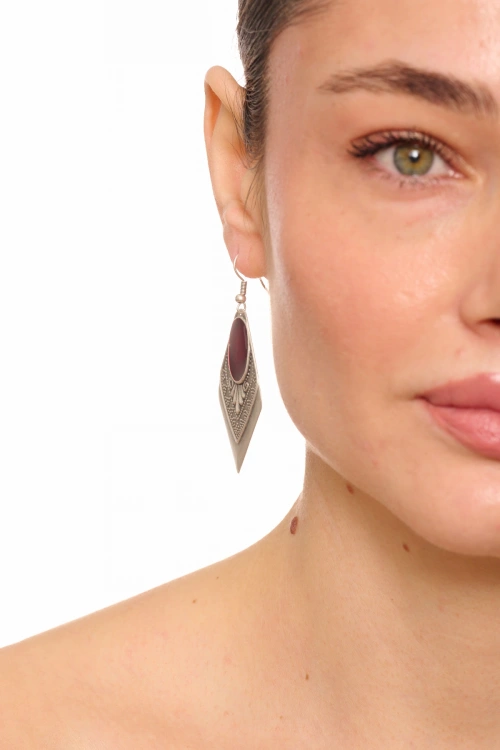Kiraz Burgundy Enameled Silver Plated Earring